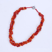 Three Rows 6mm Agate Beads Necklace